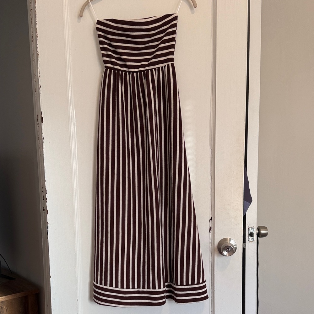 21 Saints Brown and White Striped Strapless Dress Size: S